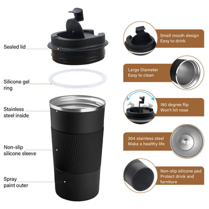 Leakproof Insulated Travel Coffee Mug (Stainless Steel, 510ml)