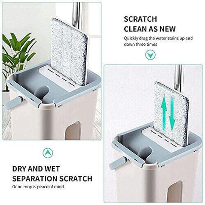 Dry Mop & Bucket Set  Flat Squeeze  10 Pads -UK Multi Functional Wash