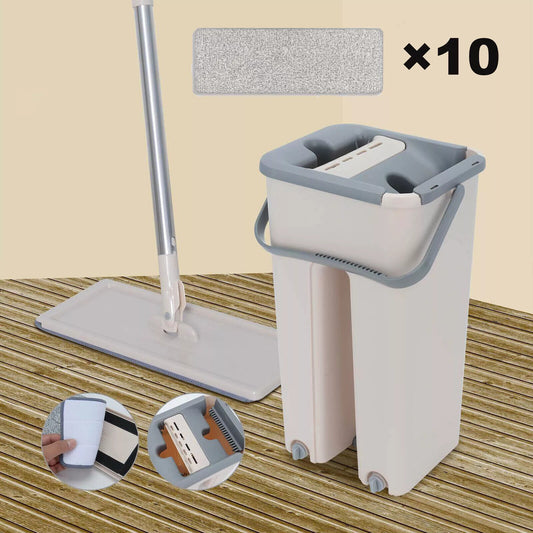 Dry Mop & Bucket Set  Flat Squeeze  10 Pads -UK Multi Functional Wash