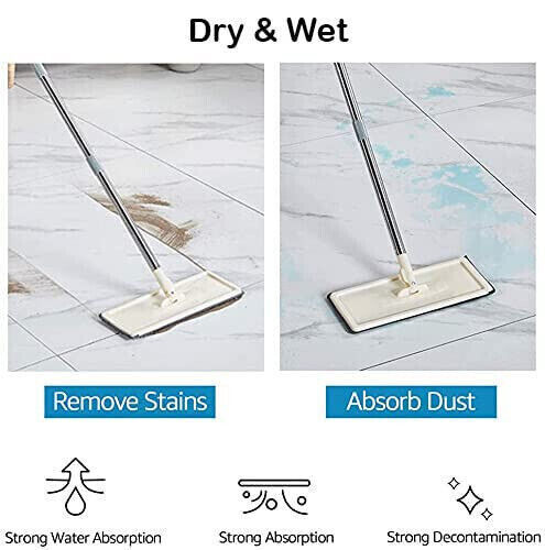 Dry Mop & Bucket Set  Flat Squeeze  10 Pads -UK Multi Functional Wash